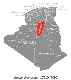 Ghardaia red highlighted in map of Algeria