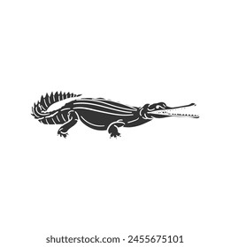 Gharial Crocodile Icon Silhouette Illustration. Reptile Vector Graphic Pictogram Symbol Clip Art. Doodle Sketch Black Sign.