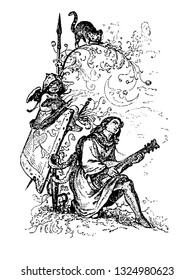 Ghastenet (Leonarde), an old woman of eighty, beggar in Poitou said that devil had come to her in cat shaped and presented two pieces of wax, vintage line art illustration. Infernal Dictionary 1863.