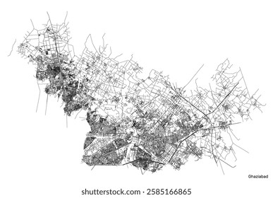 Ghaziabad city map with roads and streets, India. Vector outline illustration.