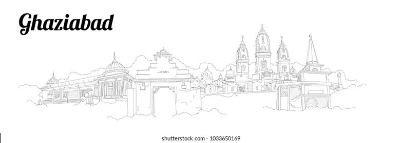 Dibujo de dibujo a mano panorámico del vector de la ciudad de Ghaziabad 