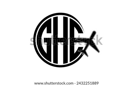 GHE initial letter tour and travel agency circle logo design vector. hajj Umrah agency, abstract, tourism agency, tourist guide, emirates, airlines, airplane flight, business, monogram, brand, company Imagine de stoc © 