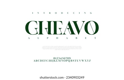 Gheavo premium luxury elegant alphabet letters and numbers. Elegant wedding typography classic serif font decorative vintage retro. Creative vector illustration