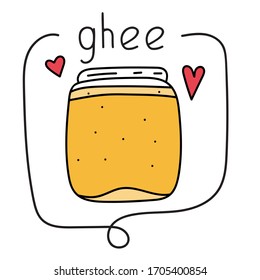 Ghee. Vector hand drawn badge illustration on white background.