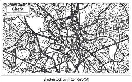 Ghent Belgium City Map in Black and White Color. Outline Map. Vector Illustration.