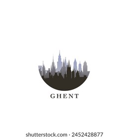 Ghent cityscape, gradient vector badge, flat skyline logo, icon. Belgium city round emblem idea with landmarks and building silhouettes. Isolated graphic