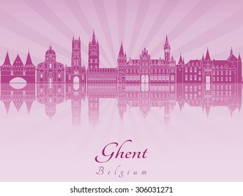 Ghent skyline in purple radiant orchid in editable vector file