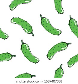 Gherkins pattern. Drawing of healthy food. Stroke image loose. Modular shape. Editable vector.