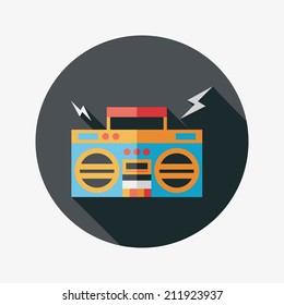 ghetto blaster audio flat icon with long shadow,eps10