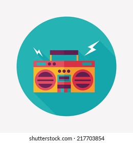 ghetto blaster audio flat icon with long shadow,eps10