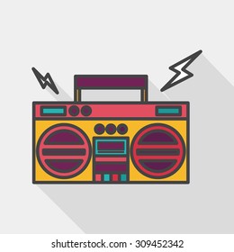 ghetto blaster audio flat icon with long shadow, eps10