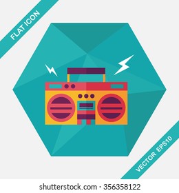 ghetto blaster audio flat icon with long shadow,eps10
