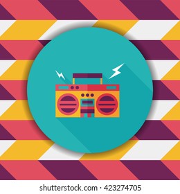 ghetto blaster audio flat icon with long shadow,eps10