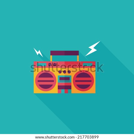 ghetto blaster audio flat icon with long shadow,eps10