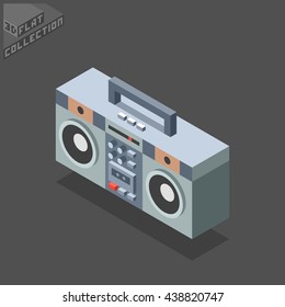 Ghettoblaster. Tape Cassette Player. Musical Equipment. 3D Isometric Low Poly Flat Design. Vector illustration.