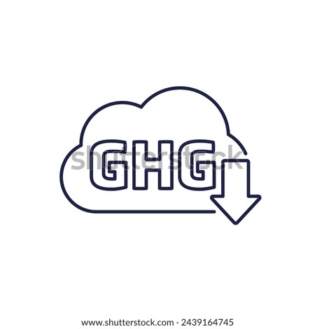 GHG reduction icon, reduce greenhouse gas line vector