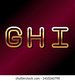 GHI alphabet gold fonts on red background vector illustration