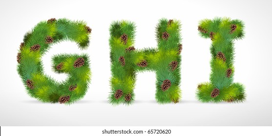GHI, vector christmas tree font