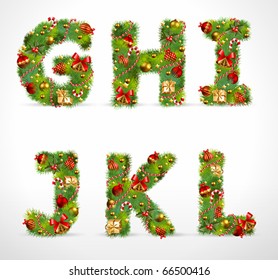 GHIJKL, vector christmas tree font