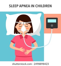 Ghild suffering from sleep apnea, using a CPAP machine.