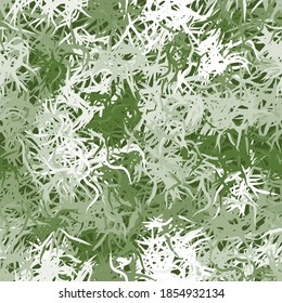 Ghillie styled camouflage pattern background. Classic clothing style masking camo repeat print. Winter green halftone colors texture. Vector illustration