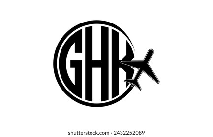 Vector de diseño del logotipo del círculo de la agencia de viajes y del tour de la carta inicial de GHK. agencia de hajj Umrah, abstracto, agencia de turismo, guía turístico, emiratos, aerolíneas, vuelo del avión, negocio, monograma, marca, empresa