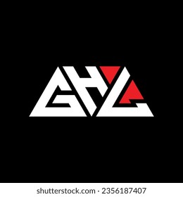 GHL triangle letter logo design with triangle shape. GHL triangle logo design monogram. GHL triangle vector logo template with red color. GHL triangular logo Simple, Elegant, and Luxurious design.