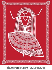 Ghoomarzeichnung in Warli Malerei, indischer Tanz Ghoomar Warli Kunst, Illustration, Vektorgrafik, Tapete.