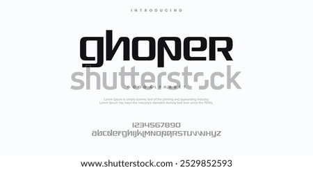 Ghoper Creative font. Modern abstract digital tech font. Logo creative font, type, technology, movie, digital, music, movie. Fonts and illustration in vector format.