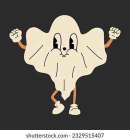 Ghost 30s cartoon mascot character 40s, 50s, 60s old animation style. Cartoon cheerful halloween mascot