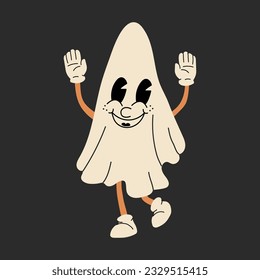 Ghost 30s cartoon mascot character 40s, 50s, 60s old animation style. Cartoon cheerful halloween mascot