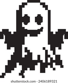 ghost 8 bit pixel on white background