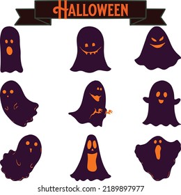 ghost apparition spook horror set. Ghost shadow funny. ghost sheet for halloween character design. Isolated vector illustration.