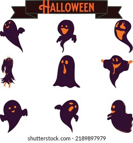 ghost apparition spook horror set. Ghost shadow funny. ghost sheet for halloween character design. Isolated vector illustration.