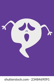 Ghost with arms. Vector Halloween Illustration. Purple and gray changeable picture. Flat and minimalism.
