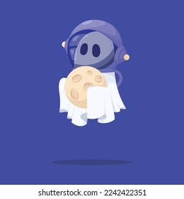 Ghost Astronaut Character Holds Full Moon Illustration