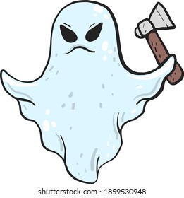 Ghost with axe, illustration, vector on white background.
