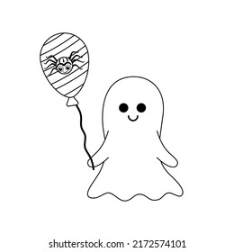 Geist mit Ballonfarben Seite. Färben Sie mich. Boo. Schwarz-Weiß-Geist.  Einzige Vektorgrafik eps10