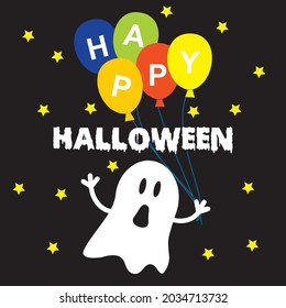 Ghost and balloon for haloween greeting card