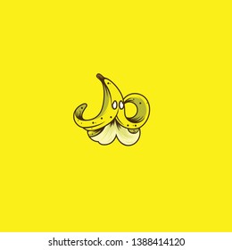 ghost banana vector with a yellow background