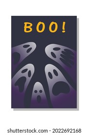 Pancarta fantasma. Espectadores blancos espeluznantes sobre un fondo azul.
