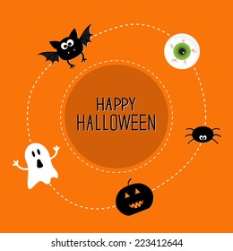 Ghost, bat, spider, eye, pumpkin. Happy Halloween set. Card in flat design style. Vector illustration