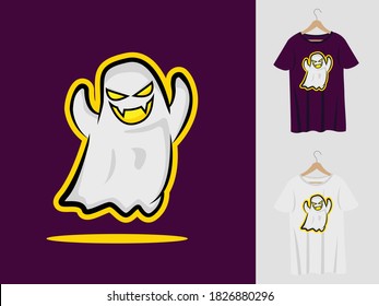 Ghost boo halloween mascot design with t-shirt . Boo illustration for halloween party and printing t-shirt