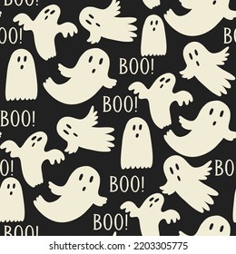 Ghost boo halloween pattern. Halloween kids wallpaper, digital paper. Cartoon flat vector repeat background