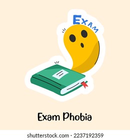 Ghost with book, flat sticker of exam phobia 