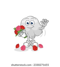 der Geist mit Bouquet-Maskottchen. Cartoon-Vektorgrafik