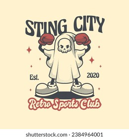 Ghost Boxing Mascot Retro and Vintage