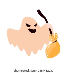 ghost with broom happy halloween celebration