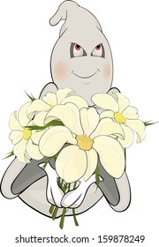 Ghost and bunch of flowers cartoon 