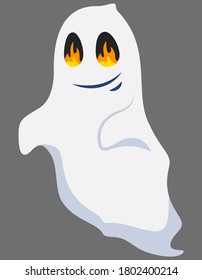 Ghost with burning eyes. Halloween character in cartoon style.